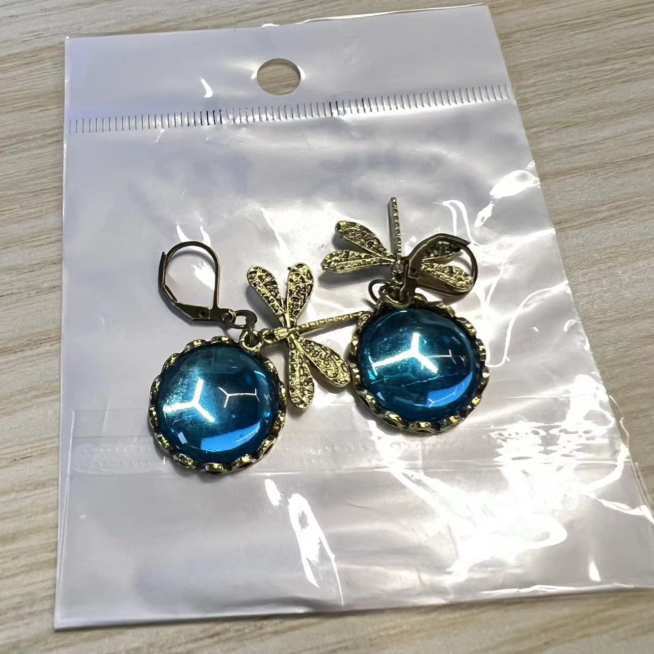 Vintage Inspired Dragonfly Dangle Earrings with Iridescent Cabochons