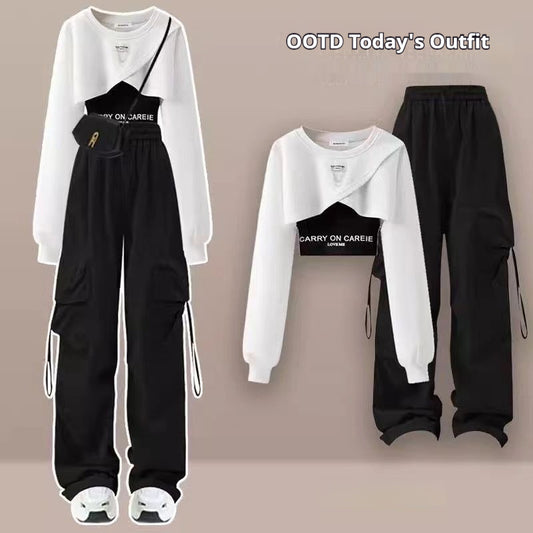 Autumn Suit Women's Wide-leg Pants Three-piece Sling Sweater Loose