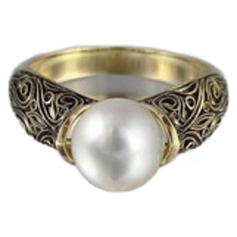 Elegant Pearl & Filigree Statement Ring Inlaid Imported Artificial ABS Pearl Ring