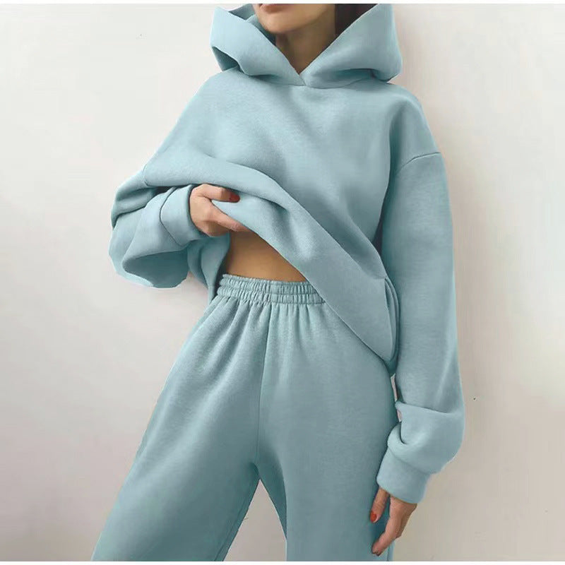 Oversized Fleece Tracksuit Set – Cozy Comfort Meets Street Style Simple Solid Color Hooded Casual Suit
