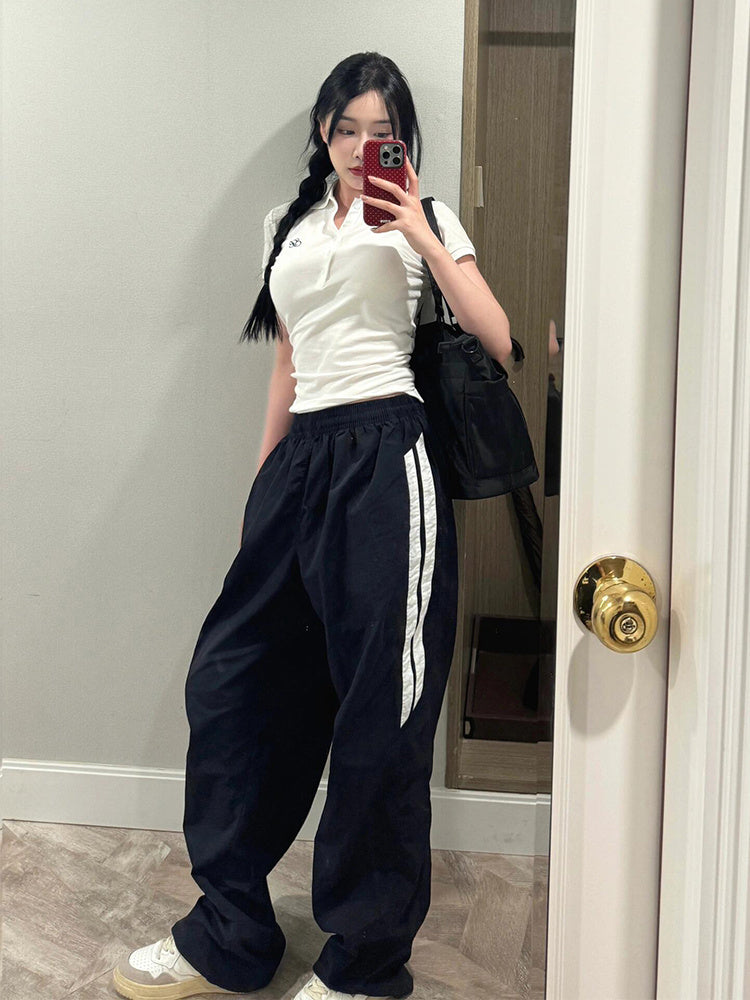 Retro Varsity Jogger Set – Bold Stride Edition Black Casual Pants For Women Summer