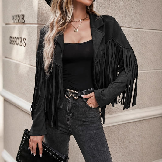 Spring And Autumn Casual Fringe Regular Sleeve Lapel Regular Women's Everyday Jacket