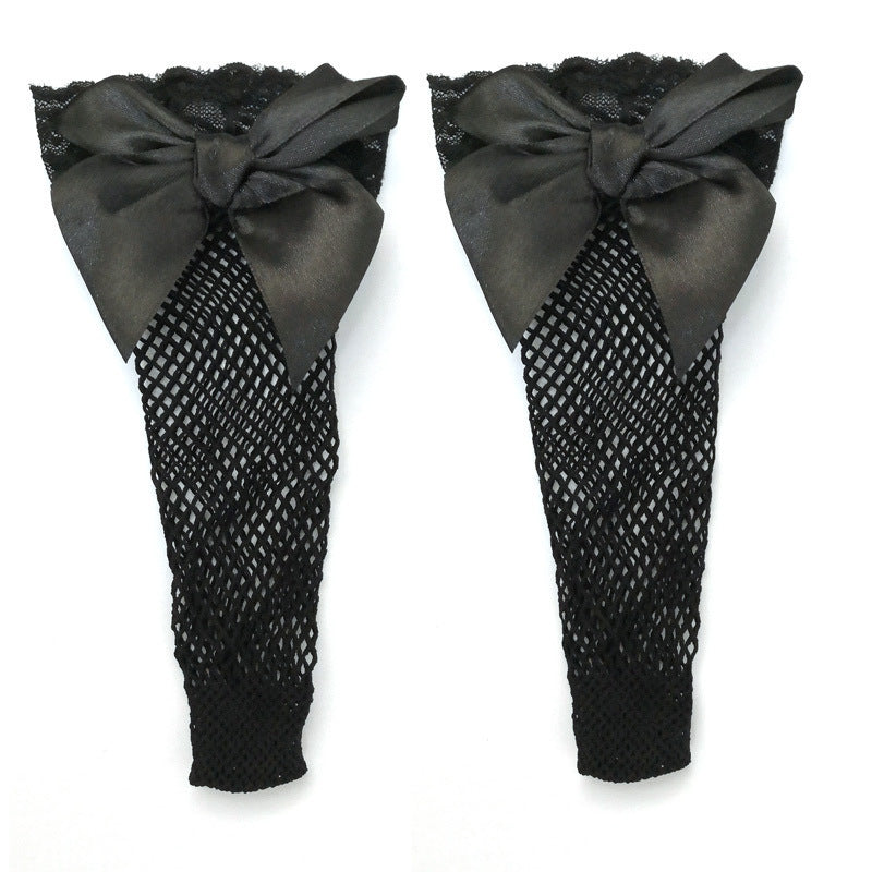 Short Fishnet Socks With Lace Trim And Bow