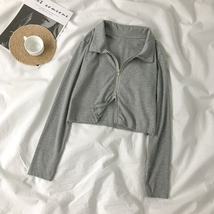 Casual Outing Zip Crop Top For Women's