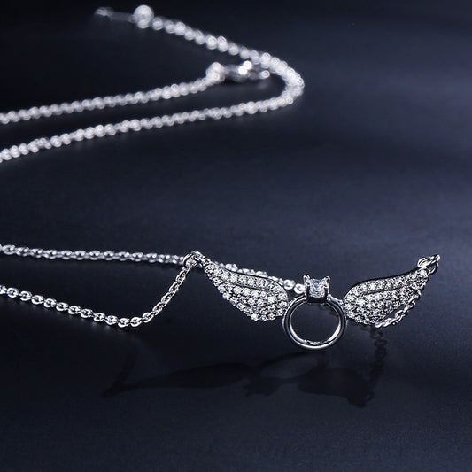 Winged Ring Pendant Necklace – Soar in Style with Sparkling Elegance Butterfly Jewelry Necklace Female Clavicle Chain