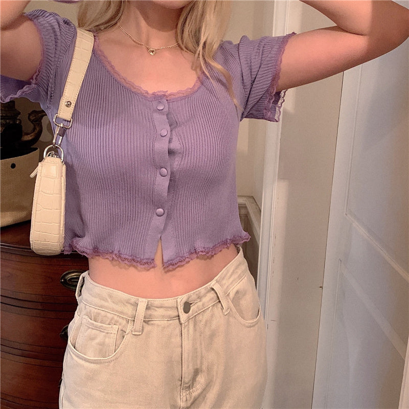 Solid Color Student Korean Versatile Slim Knit Top