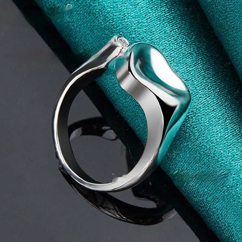 Unique Teardrop Design Sterling Silver Ring with Gemstone Silver Mouth Ring Women's Fashion Accessories Jewelry