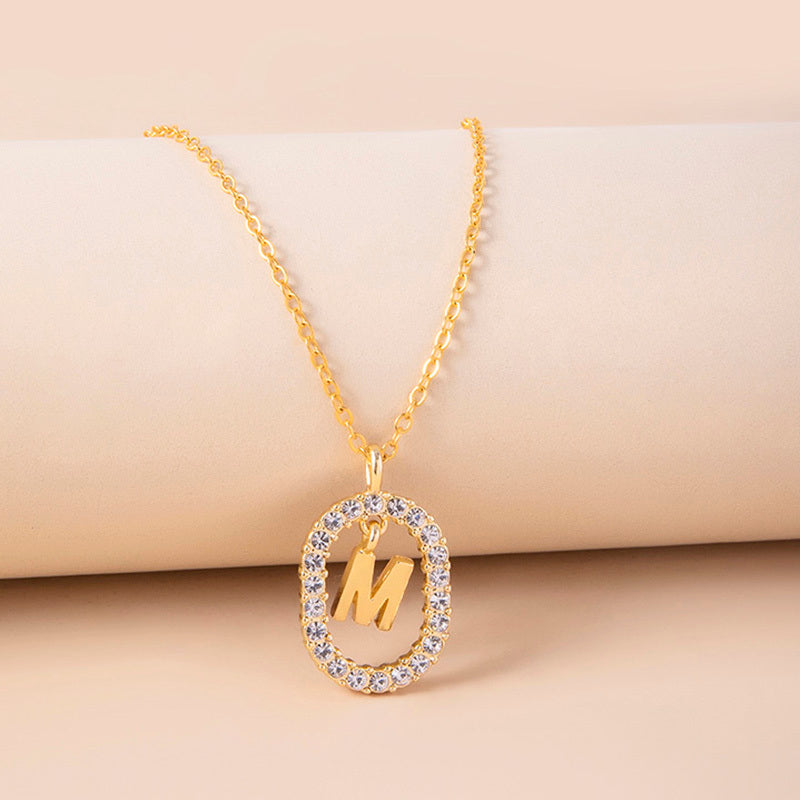 Gold Initial Pendant Necklace – Shine with Your Letter  Crystal Letter Necklace Gold Name Initial Alphabet Oval Pendant Necklaces For Women