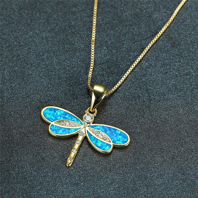 Enchanting Dragonfly Pendant Necklace with Iridescent Wings Simulated Opal Dragonfly Ladies' Pendant Necklace
