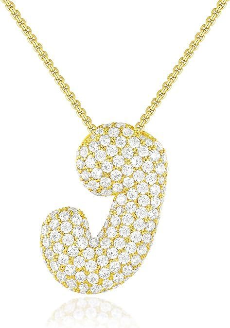 Custom Initial Necklace | Sparkle Alphabet Pendant Brass Zircon Balloon English Letter Necklace