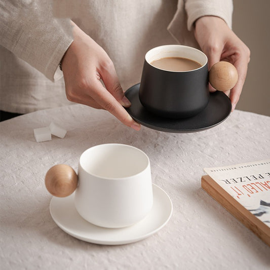 Elegant Black & White Ceramic Mug with Coaster Ceramic High Value Coffee Mug