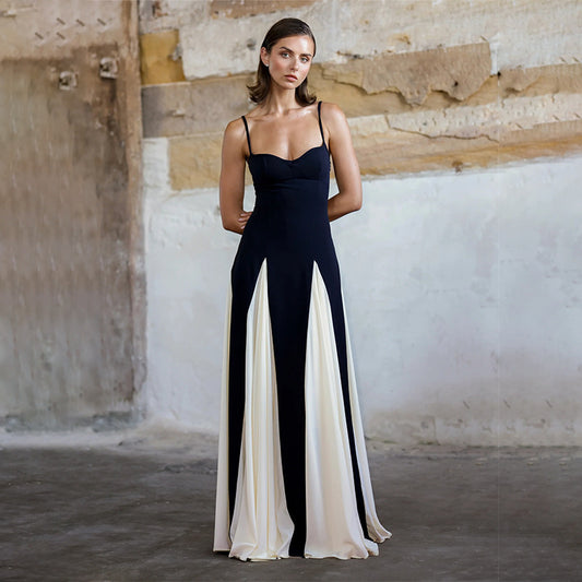 Elegant Versatile Fashion Color Contrast Sling Dress