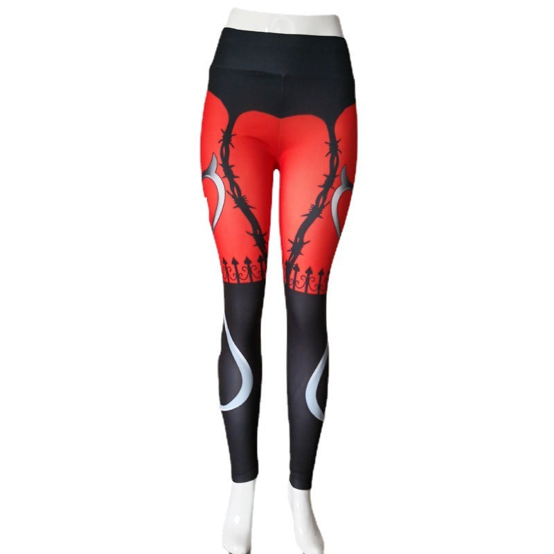 Heartbreaker Pulse Leggings – Bold, Fierce & Fit Love Angel Red And Black Contrasting Color Fitness Pants Digital Print Yoga Pants