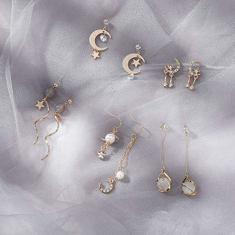 Chic Celestial Moon & Star Dangle Earring Set French earrings temperament fashion earrings