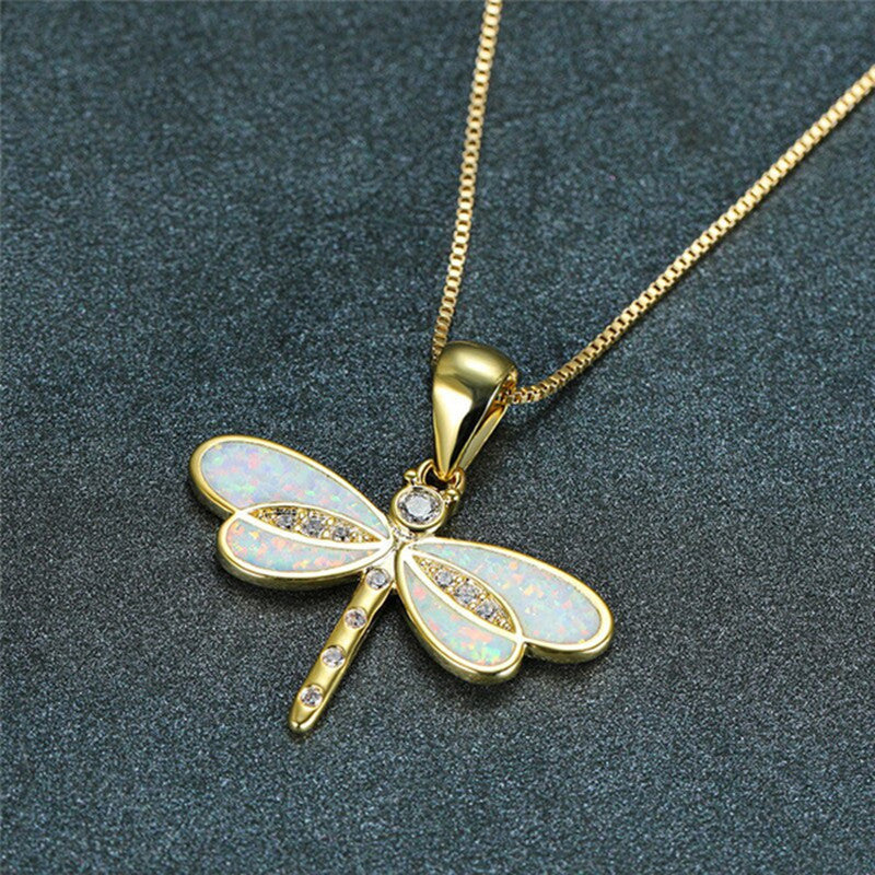 Enchanting Dragonfly Pendant Necklace with Iridescent Wings Simulated Opal Dragonfly Ladies' Pendant Necklace
