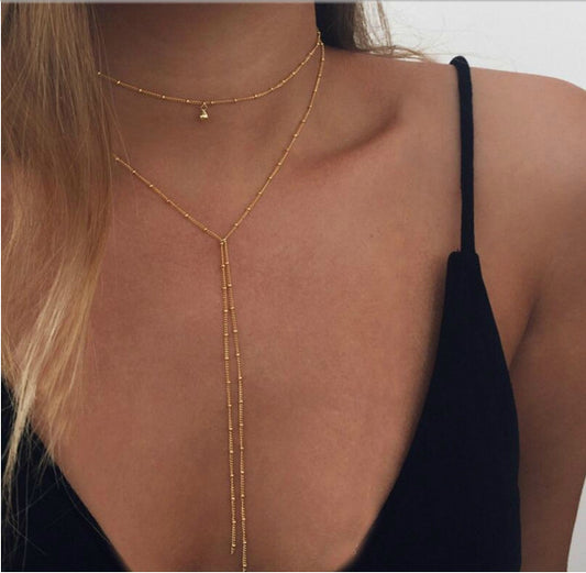 Minimalist Layered Y-Necklace – Delicate Drop Pendant Lariat Simple Necklace Retro Clavicle Necklace