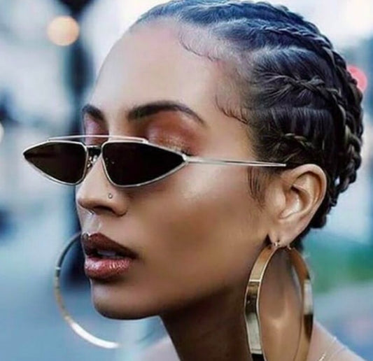 Retro Skinny Cat Eye Sunglasses New Double Metal Frame Vintage Sunglasses