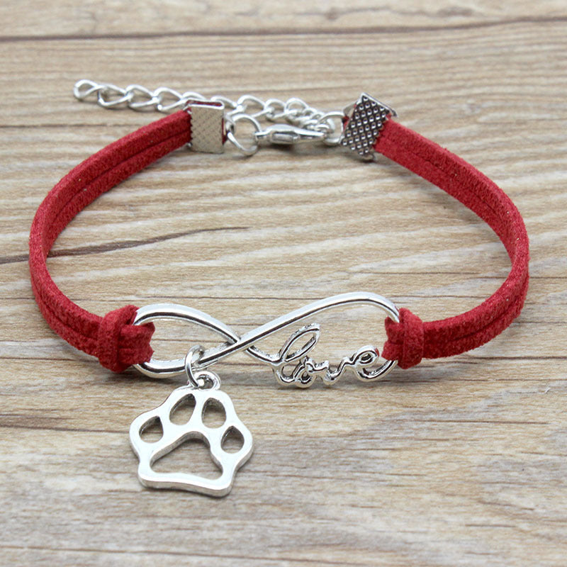 Cute Dog Paw & "Love" Infinity Friendship Bracelet Jewelry Simple Style Hand-woven Infinite Love Pet Bracelet