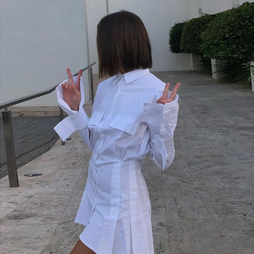 Long Sleeve Shirt Dress - Button Down Mini Dress with Pockets  Women Shirt Dress