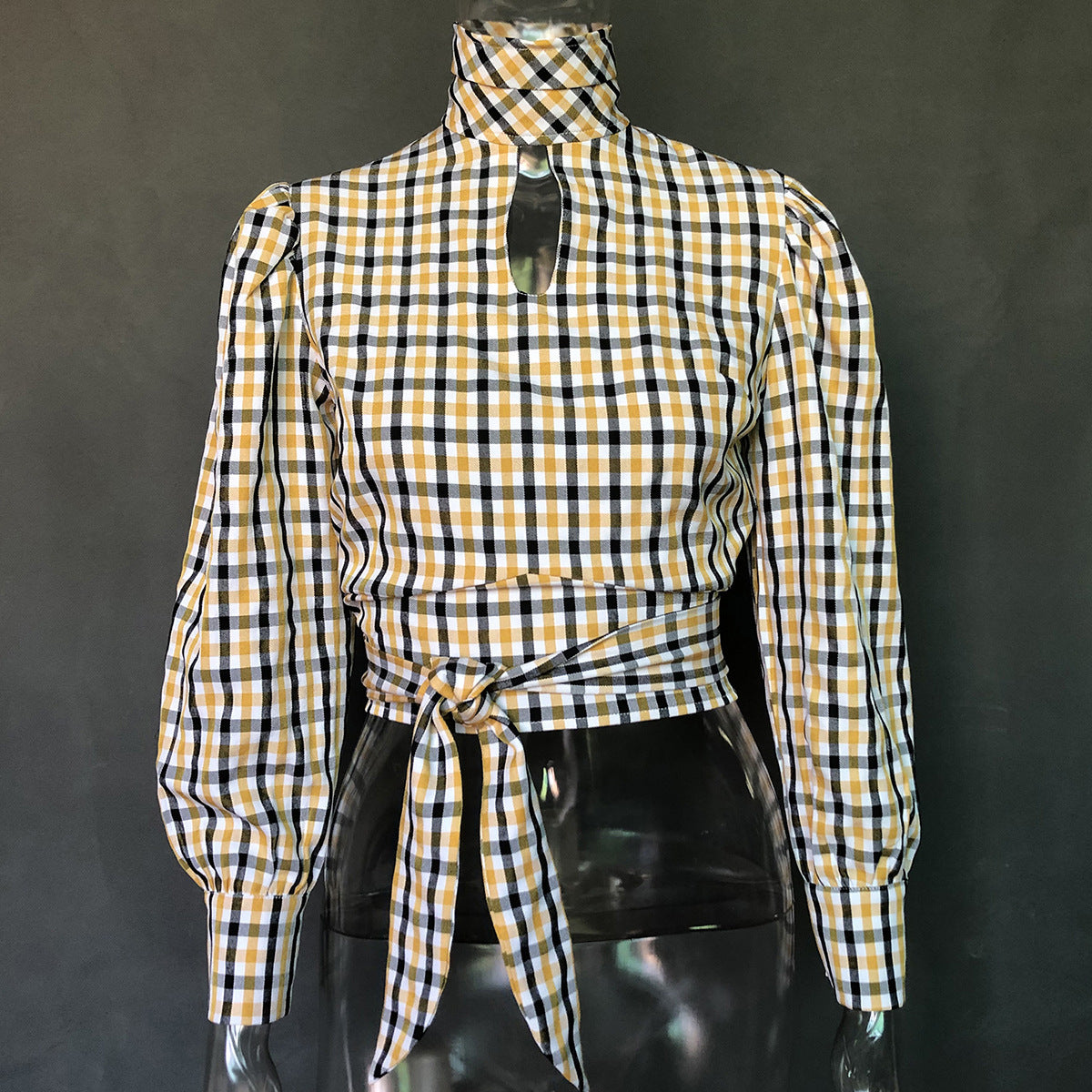 Women's Casual Backless Korean Version Versatile Checkered Top