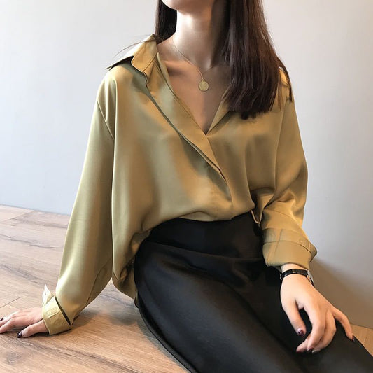 Elegant Satin Long Sleeve Blouse – Chic & Timeless Style Women's Silk Satin Shirt