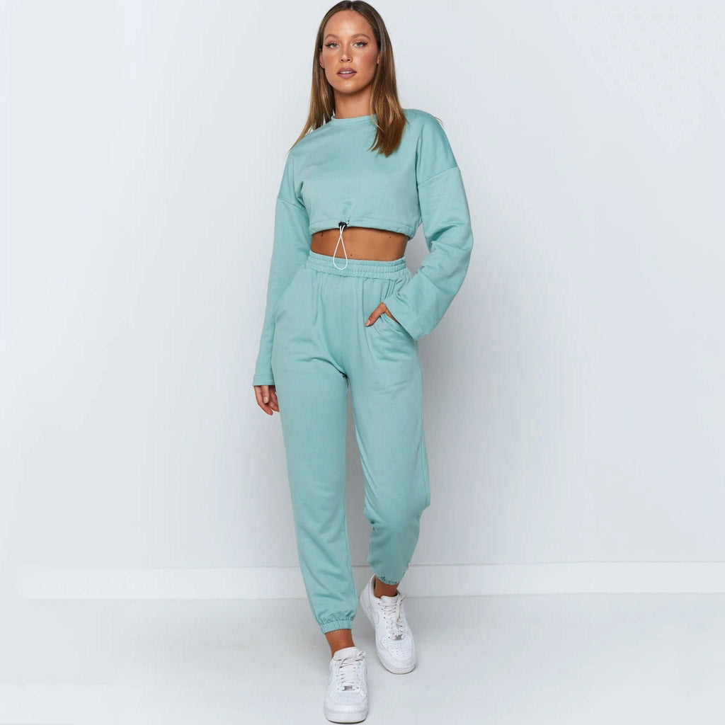 Comfy Cropped Sweatshirt & Jogger Pants Set Sports and leisure suits