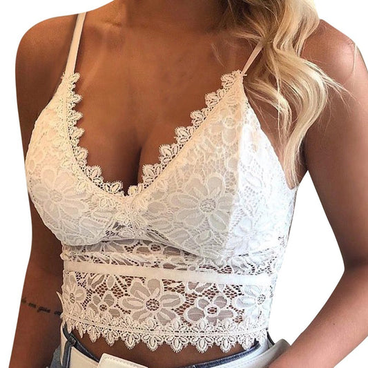 Sexy V-Neck Scalloped Lace Bralette Triangle Cup Bra with Openwork Lace