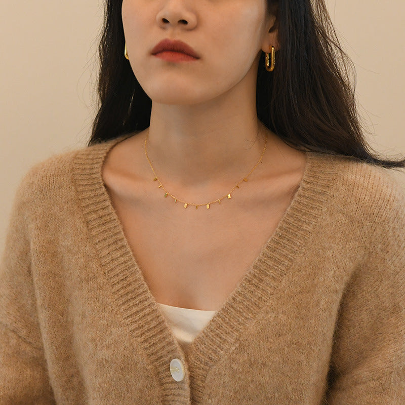 Peri's Box Round Circle Small Charm Gold Necklaces Waterdrop Rectangle Titanium Steel Choker Necklaces for Women Dainty Necklace