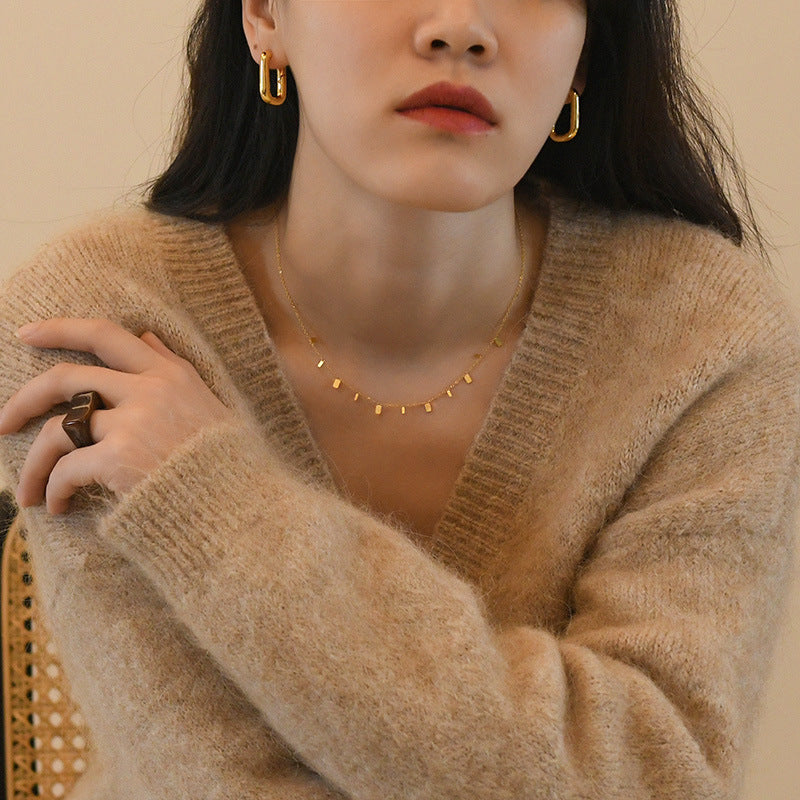 Peri's Box Round Circle Small Charm Gold Necklaces Waterdrop Rectangle Titanium Steel Choker Necklaces for Women Dainty Necklace