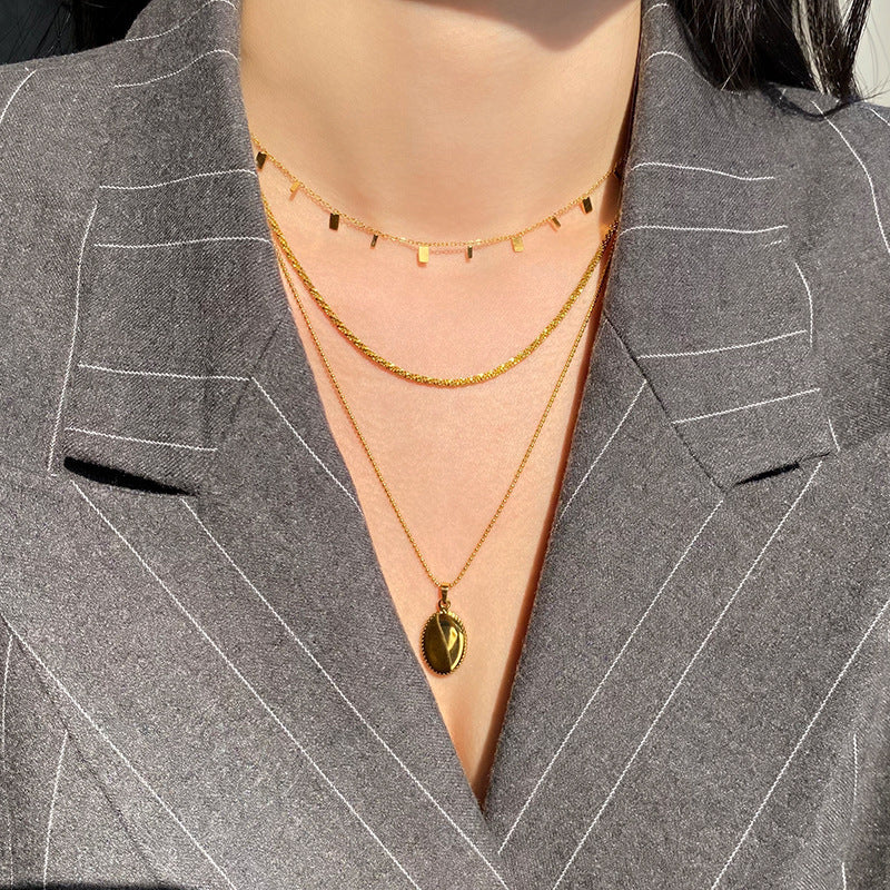 Peri's Box Round Circle Small Charm Gold Necklaces Waterdrop Rectangle Titanium Steel Choker Necklaces for Women Dainty Necklace