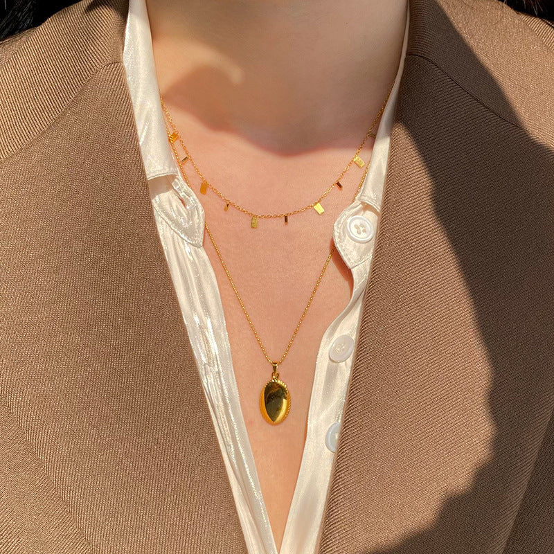 Peri's Box Round Circle Small Charm Gold Necklaces Waterdrop Rectangle Titanium Steel Choker Necklaces for Women Dainty Necklace