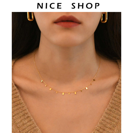 Peri's Box Round Circle Small Charm Gold Necklaces Waterdrop Rectangle Titanium Steel Choker Necklaces for Women Dainty Necklace