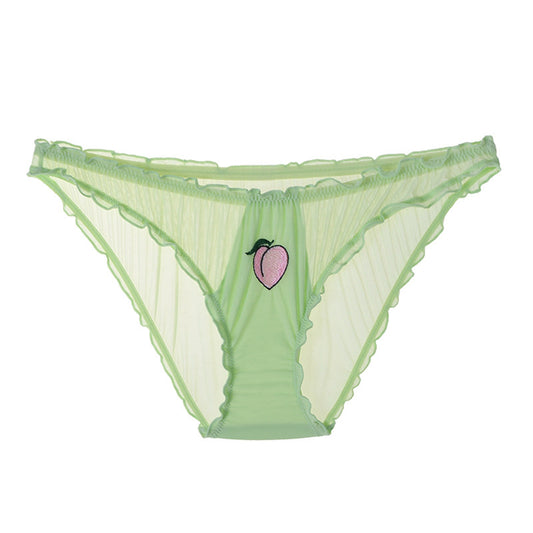 Sheer Pleated Mesh Panties - Fruit Embroidery Bikini Briefs  Panties For  Ladies Lace Briefs Panty Underwear Cotton