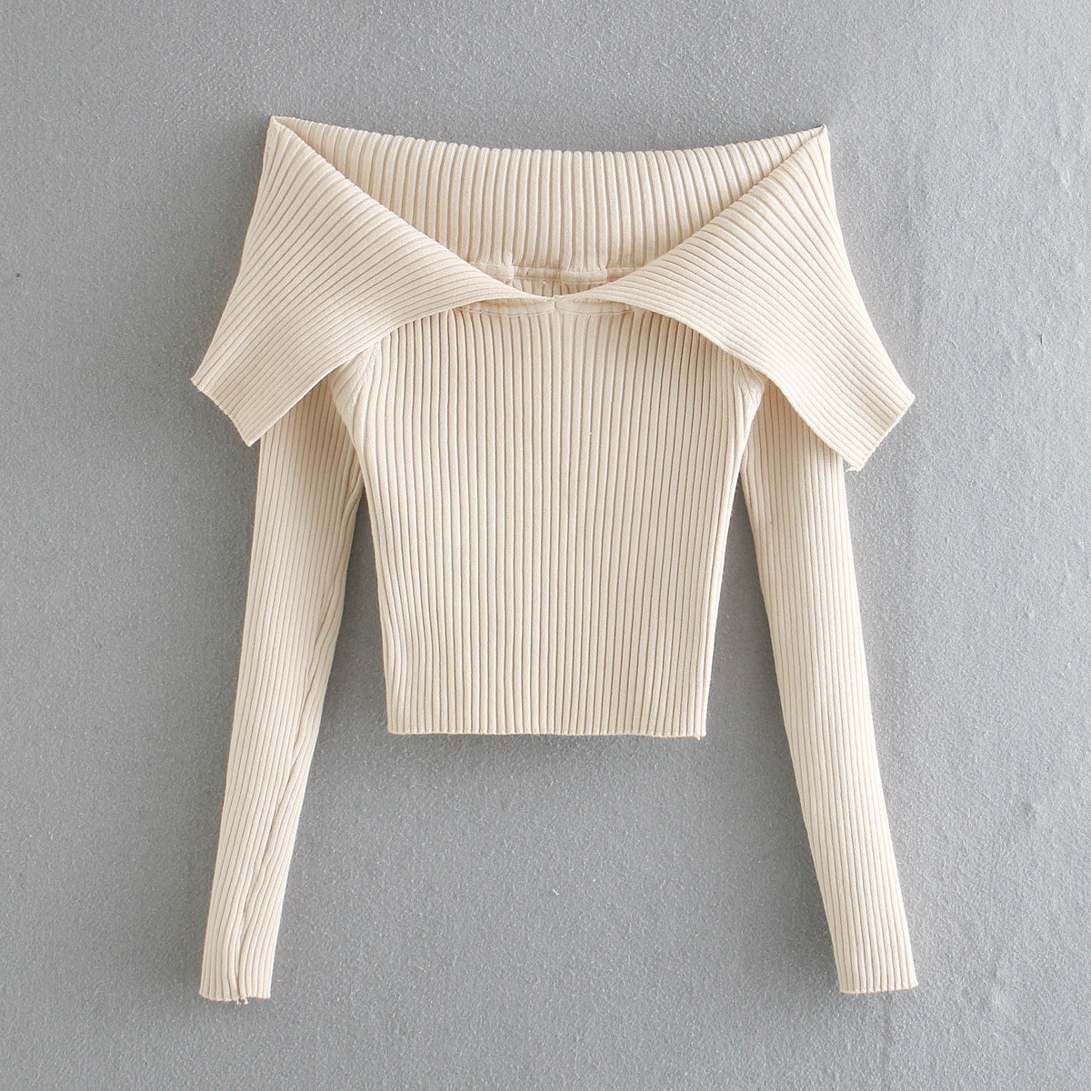Large Lapel Off-shoulder Knitted Crop Top For Women's