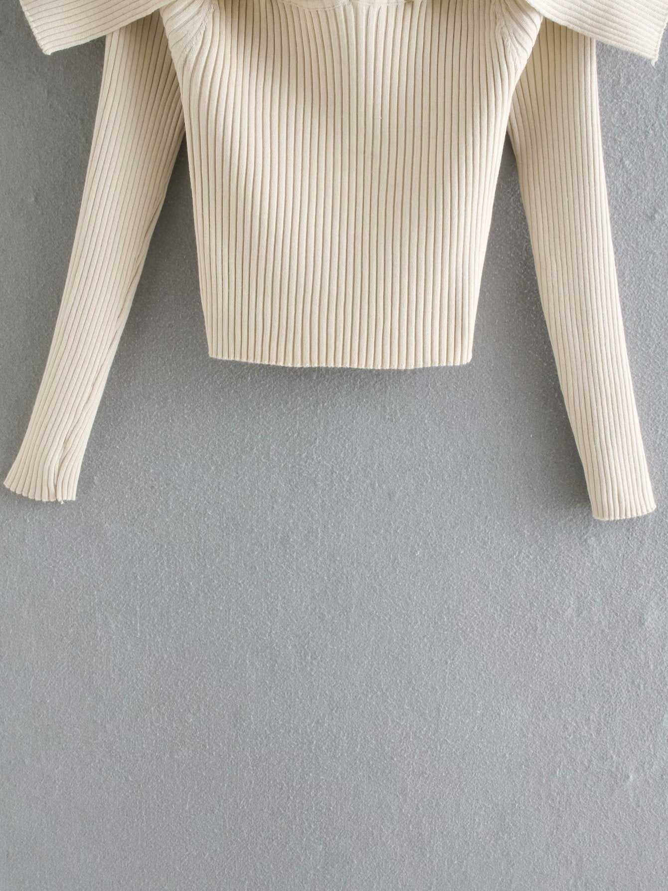 Large Lapel Off-shoulder Knitted Crop Top For Women's