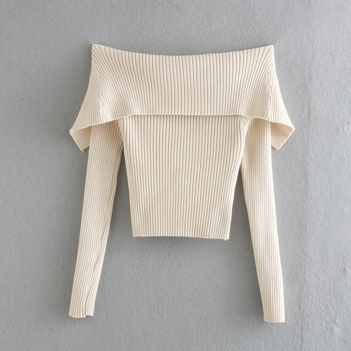 Large Lapel Off-shoulder Knitted Crop Top For Women's