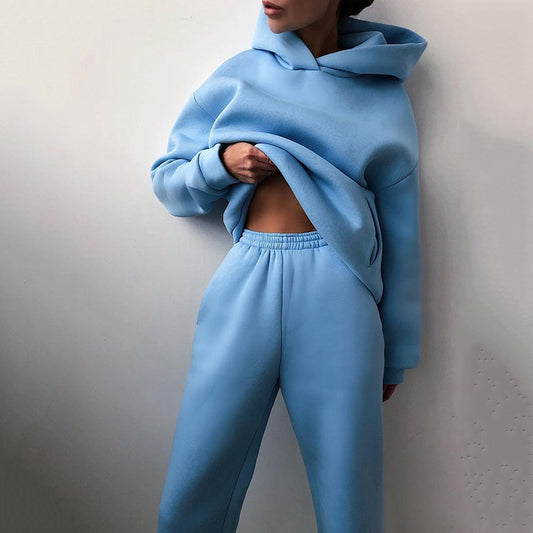 Oversized Fleece Tracksuit Set – Cozy Comfort Meets Street Style Simple Solid Color Hooded Casual Suit