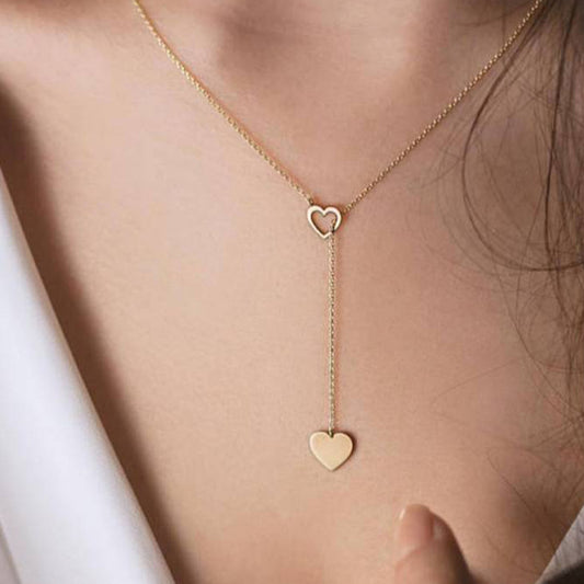 Elegant Gold / Rose Gold Tone Dropping Heart Necklace Long Pendant Heart-Shaped Necklaces Pendants For Women Simple Design Necklace Stylish Stainless Steel Jewelry Party Gift