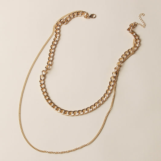 Bold & Sleek Layered Chain Necklace – Luxe Gold Tone Statement Piece Fashionable Simple Metal Chain Multilayer Necklace
