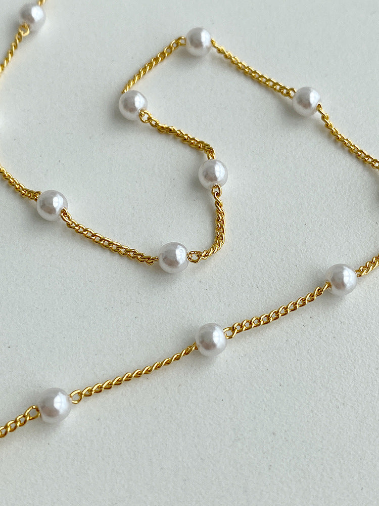 Dainty Gold Chain Pearl Station Choker Necklace All-match Temperament Stacking Accessories Clavicle Chain