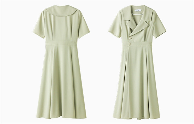 Vintage Inspired Button-Front Midi Dress Professional Suit Dress Female Summer New Hepburn Style Temperament Was Thin Long Skirt