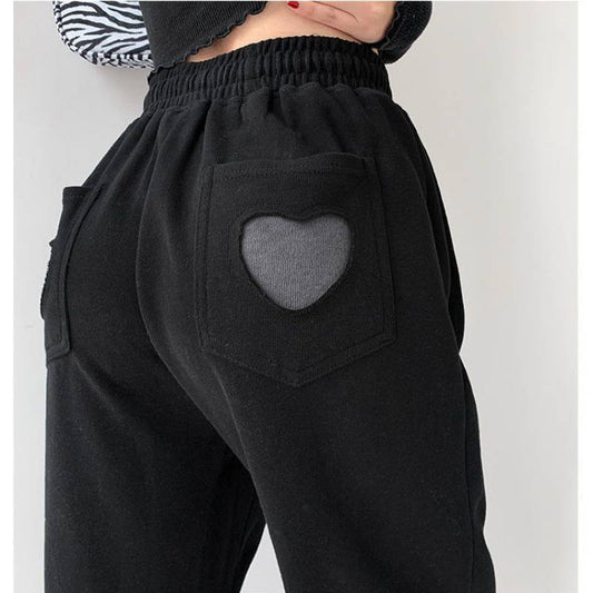 Heartbeat Patch Joggers – Cozy Love in Every Step HOUZHOU Women Pants Spring Gray Sweatpants Women Jogger