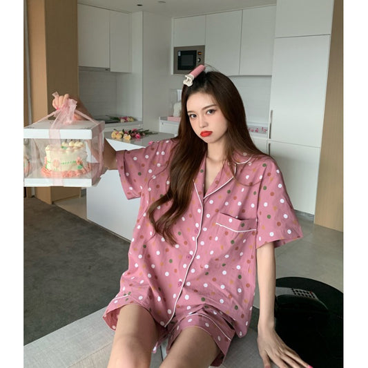 Cute & Comfy Short Sleeve Button-Up Pajama Set Home Service Suit Pajamas Korean Version