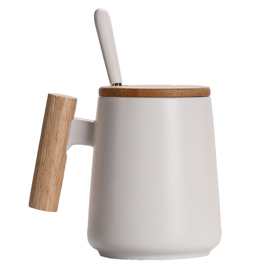 Aesthetic Home Office Coffee & Tea Cup with Lid Ceramic Mug With Wooden Handle Mug Coffee Cup