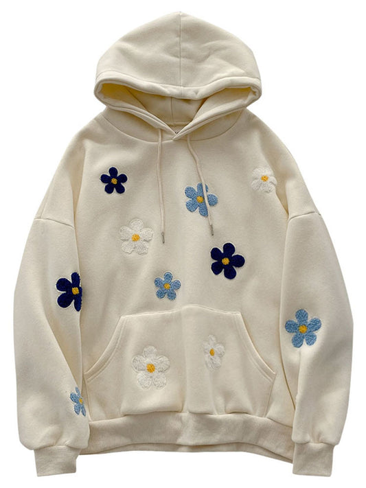 Cozy Floral Embroidered Hoodie – Cute Daisy & Flower Pattern Sweatshirt Clothing Korean Students Versatile Plush Thickened Crochet Top Fashion