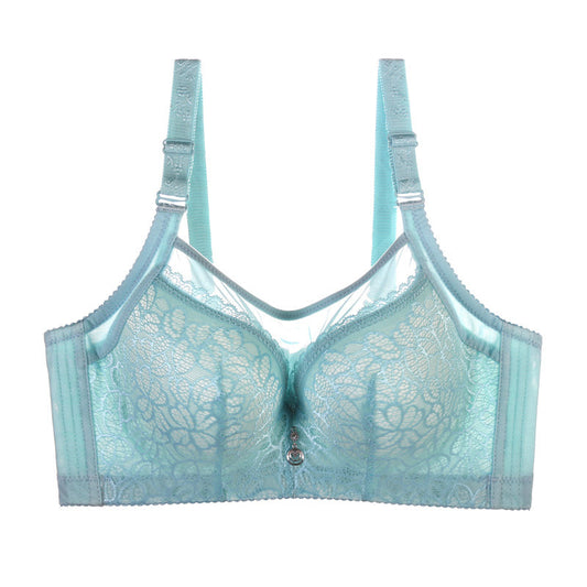 Full Coverage Lace Bra - Comfortable Underwire Lingerie  Large-size Double Breast Bra And Thin Mold Cup Gather Bra