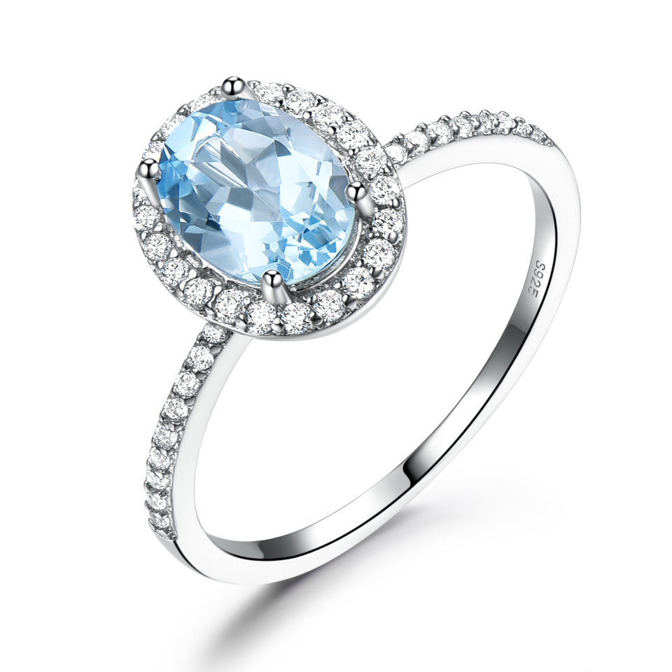 Oval Cut Gemstone Halo Ring with Pave Sterling Silver Band Classic  Morganite Ring Female Jewelry