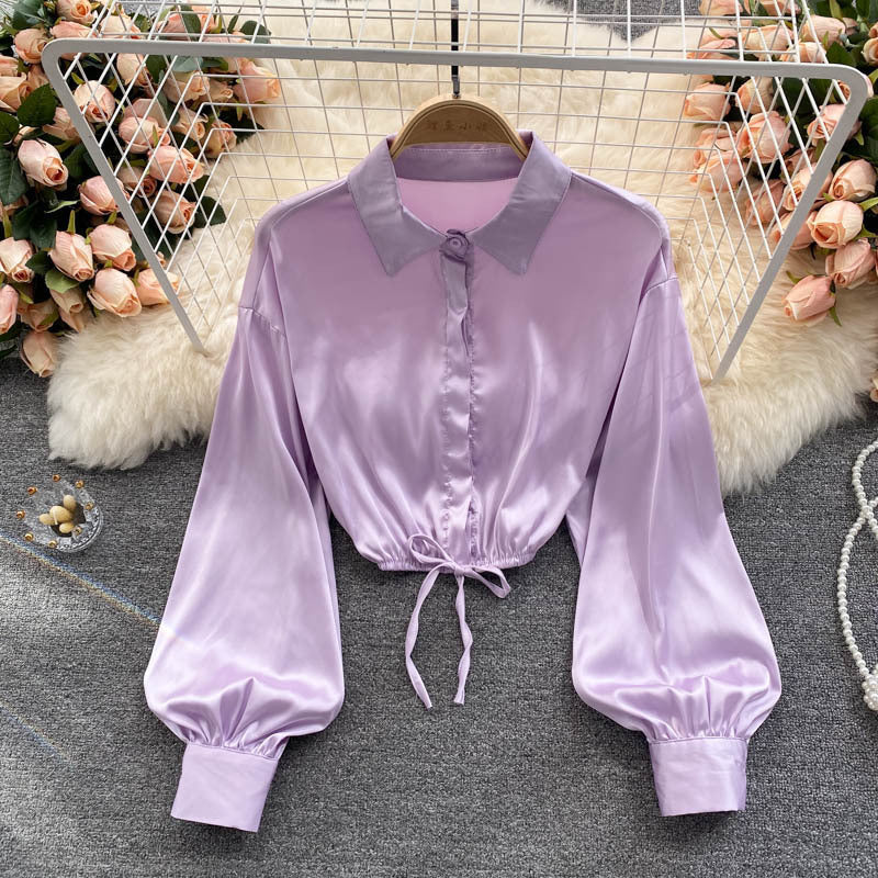 Lightly Cooked Style Women's Satin Texture Slim Crop Top