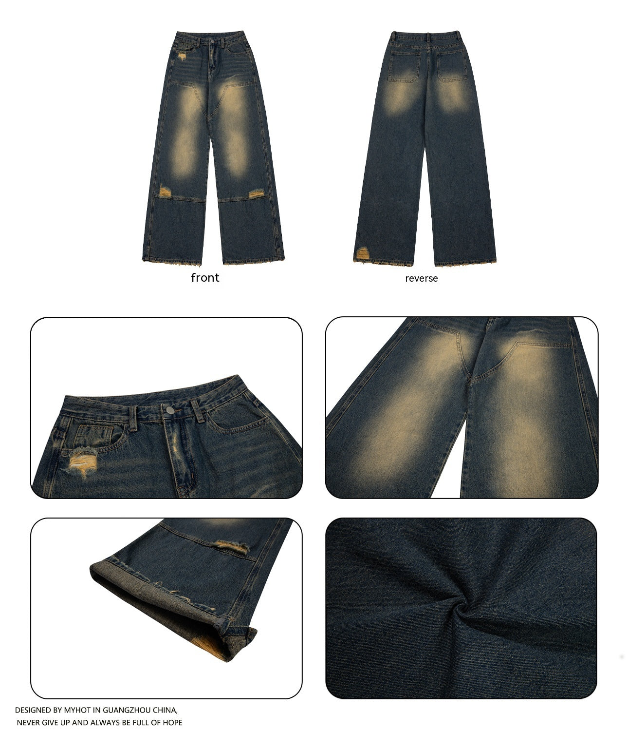 Washed Wide-Leg Distressed Jeans – Vintage Streetwear Y2K Denim Pants Loose Casual American Retro Worn Jeans Men And Women