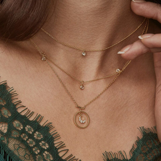 Multi-Layered Gold Chain Necklace with Moon & Crystal Charms Tocona Bohemian Antique Gold Circle Moon Rhinestone Pendant Chokers Necklaces Multi Layer Necklace Collar for Women Jewelry 3294